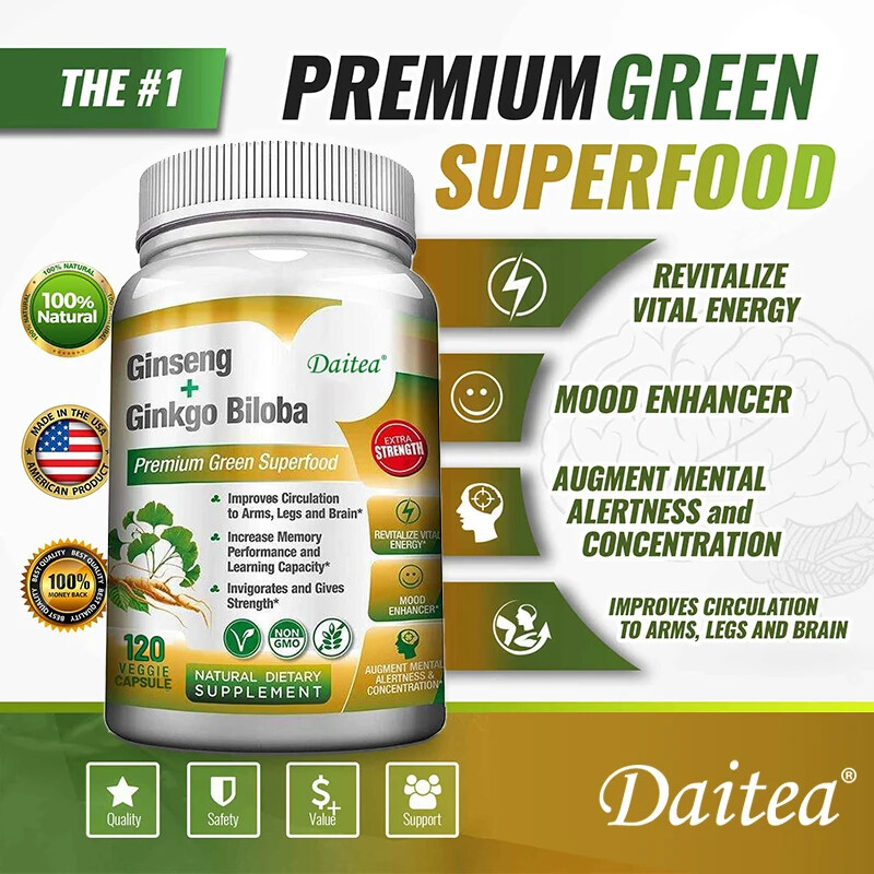 Ginseng + Ginkgo Biloba for Brain Function, Blood Circulation Vegan Capsules