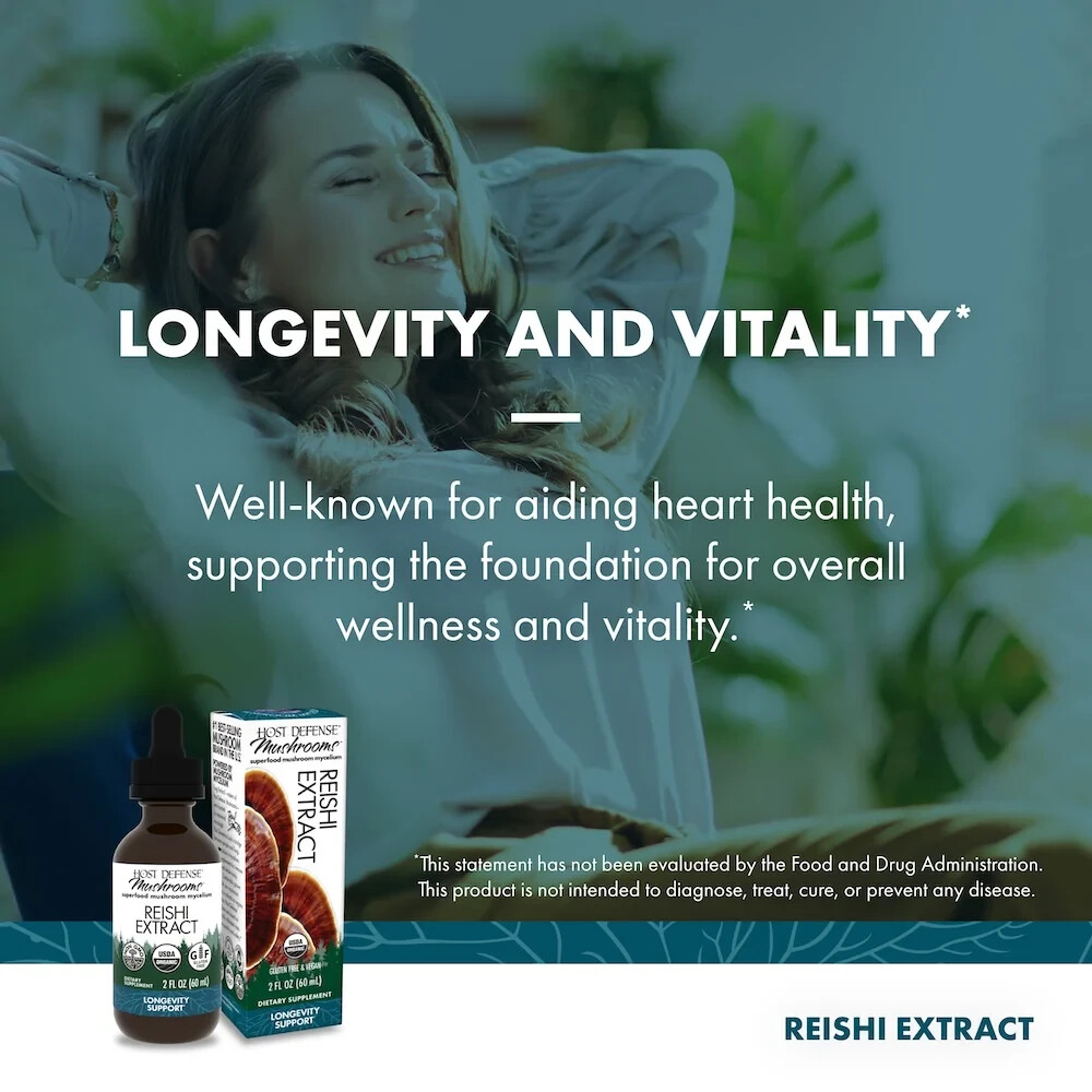 Host Defense Reishi Extract 2 Oz Organic Longevity Fungi Perfecti