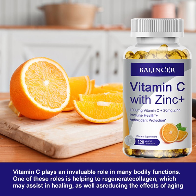 High Potency Vitamin C 1000mg + Zinc 20mg,For Immune System,Brain 30~120Capsules