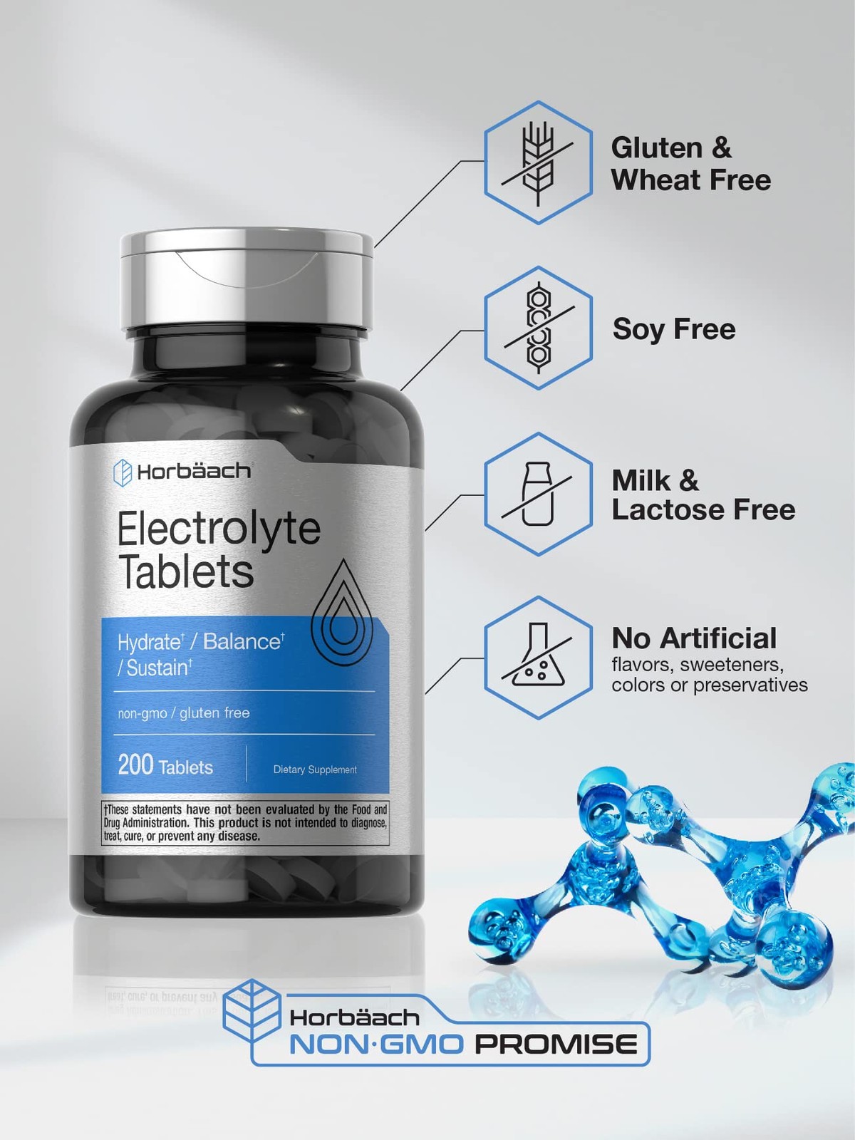 Horbäach Electrolyte Tablets | 200 Count | Helps 200 (Pack of 1)