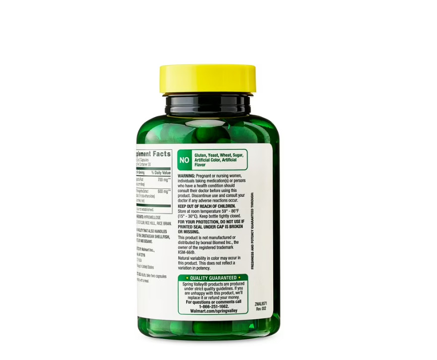 2 PACK Spring Valley Extra Strength Ashwagandha Vegetarian Capsules, 1300 mg