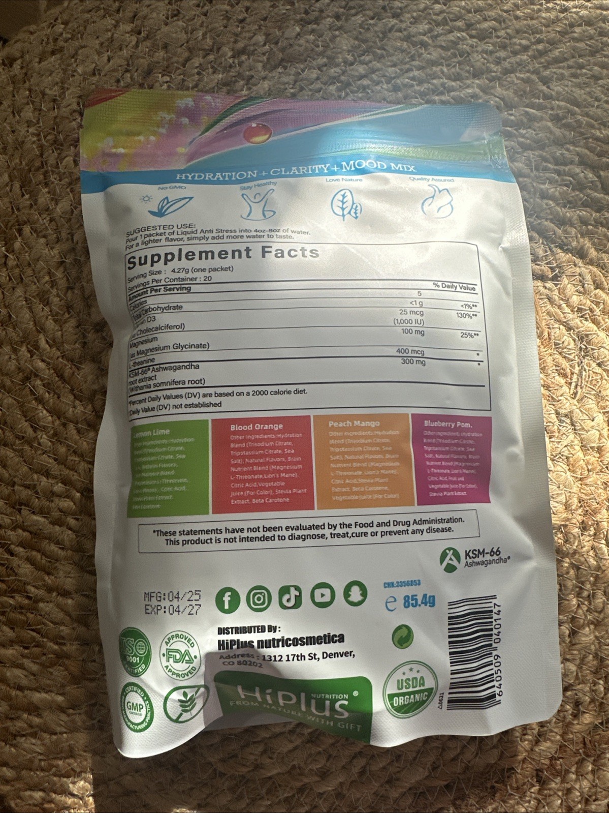 Hi Plus 0g Sugar Variety Packs Hydratation Multi Flavor Happy Calm