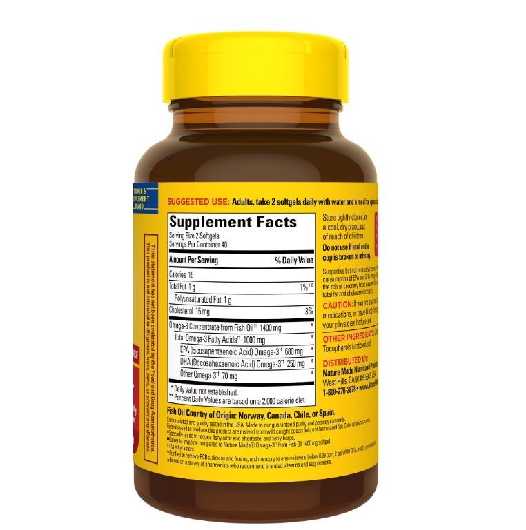Nature Made Burp-Less Omega-3 from Fish Oil 1400 Mg Minis Softgels, 80 Count