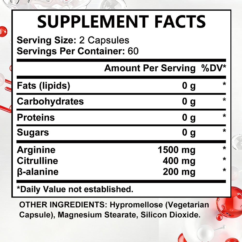 L Arginine Capsules Support Endurance Muscle Health Boost Energy 30-120 Count