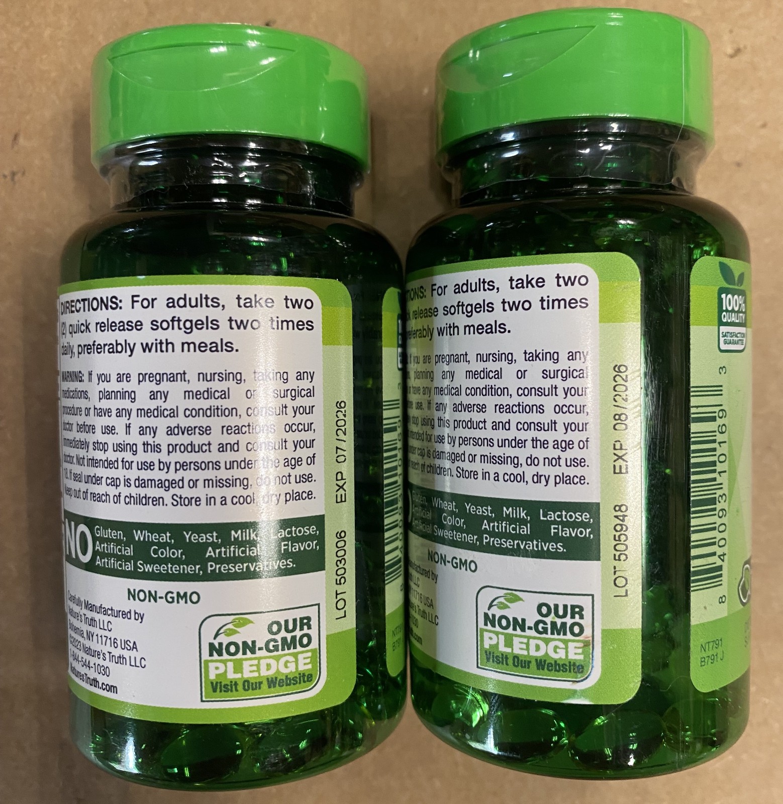 2 Pack Nature’s Truth Odorless Garlic Extract 2,400 mg Softgels 120ct Exp 7/2026