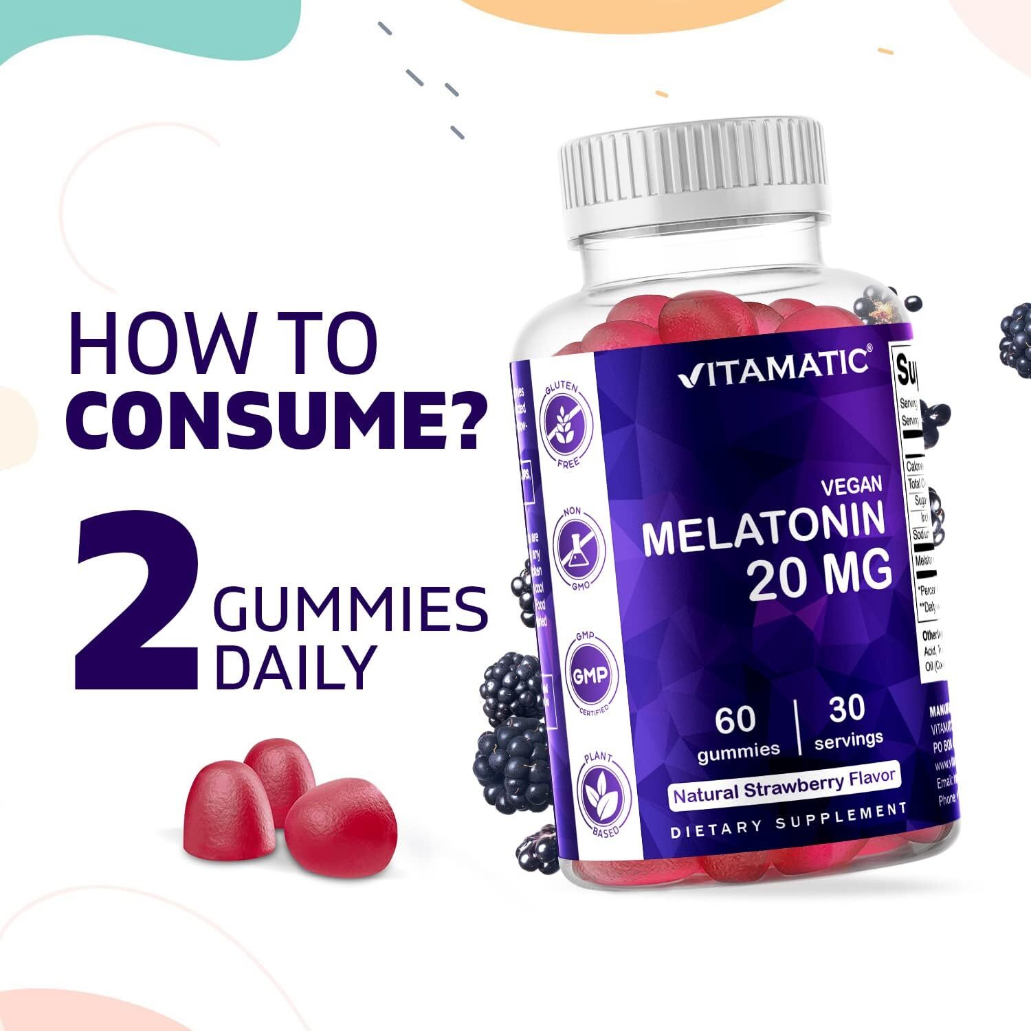 Vitamatic Melatonin 20mg Gummies for Adults, 30 Servings 60 Count (Pack of 1)