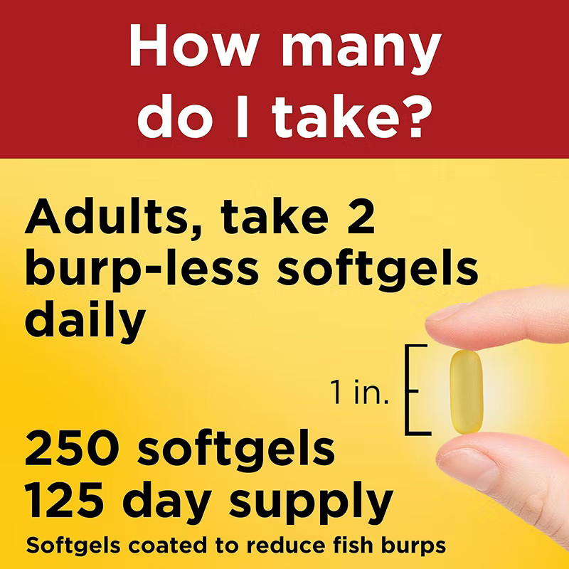 Nature Made Burp Less Fish Oil 1200mg 250 Softgels Omega 3 EXP-8/27