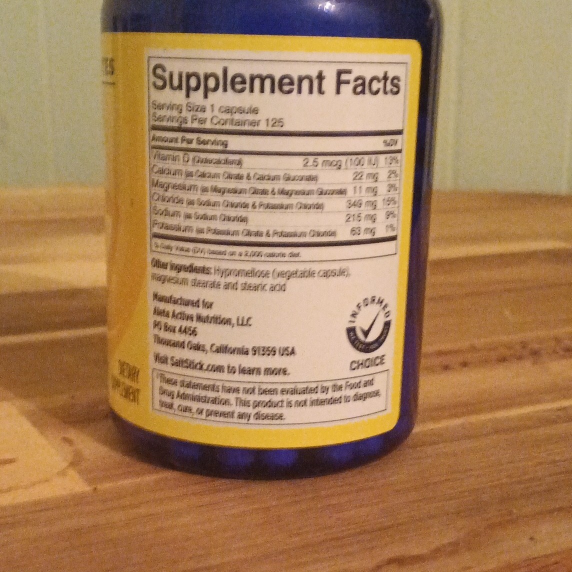 SaltStick Buffered Electrolytes Capsules Vegetarian 125 Count SS-01-0125