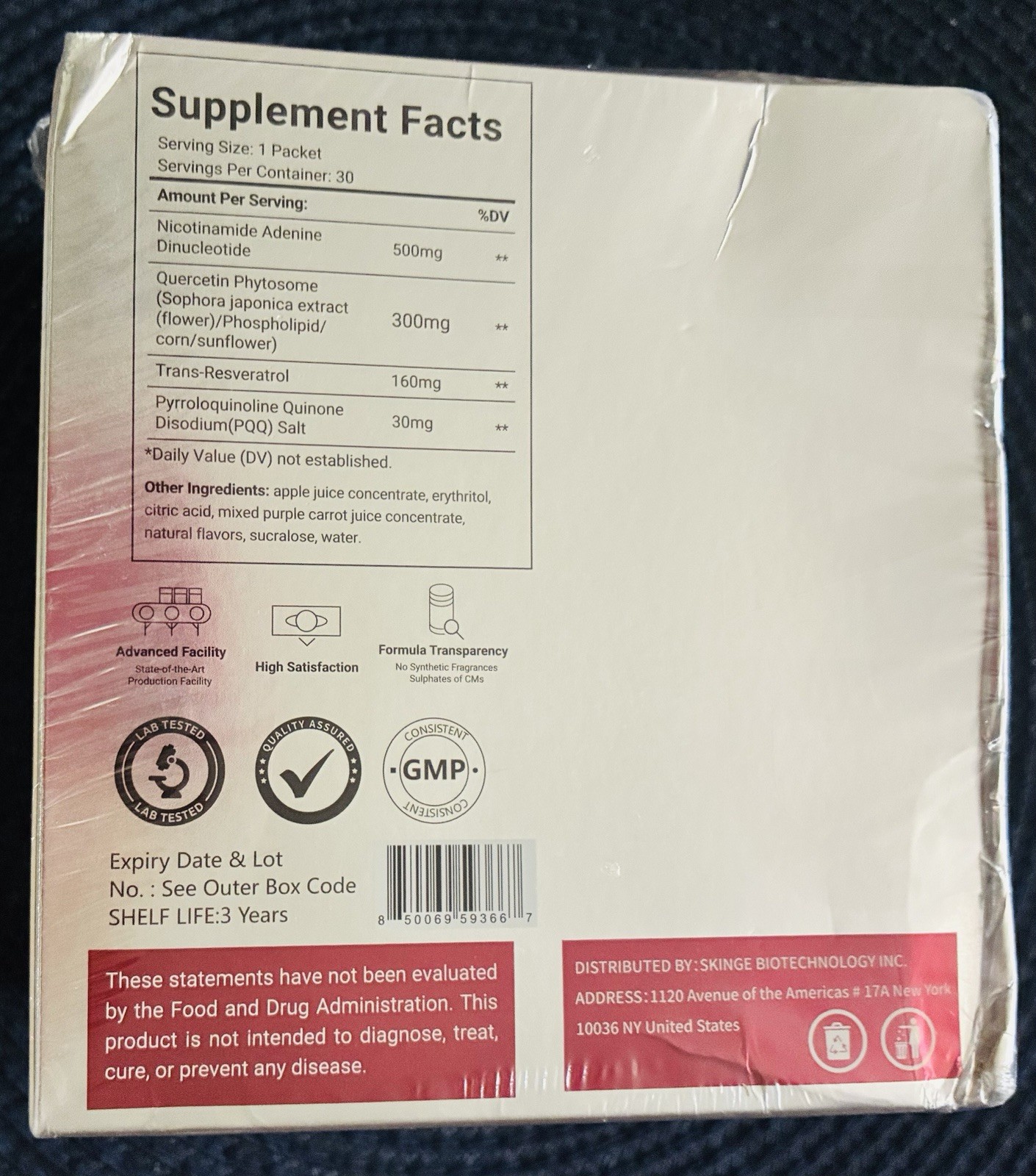 Ahete NAD+ 1000mg Powder w/ Resveratrol PQQ Quercetin, Apple, 30 Pack Anti-Aging