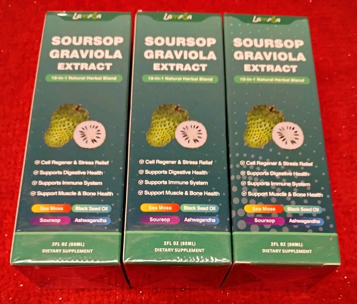 3 Pack Soursop Graviola Extract 10-in-1 Natural Herbal Blend Liquid, 6 fl oz