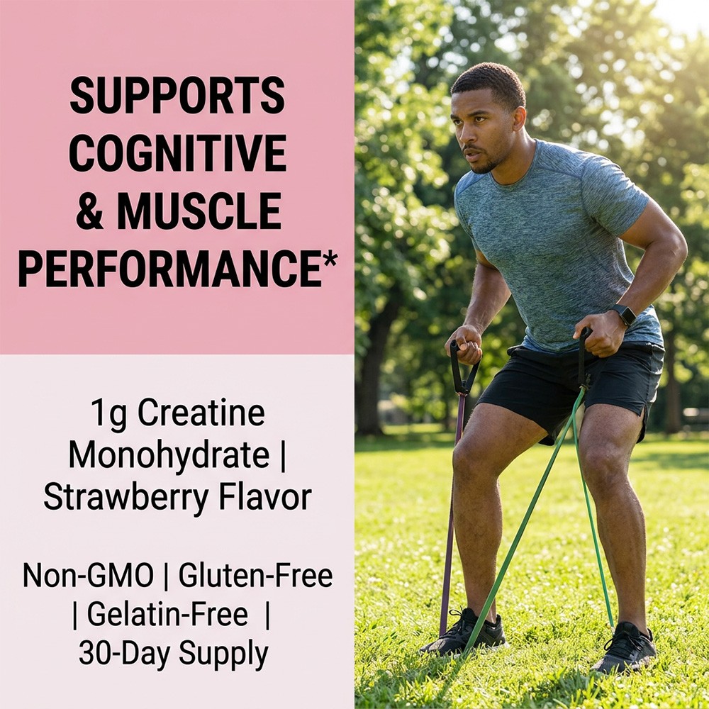 Creatine Gummies,Natural Strawberry Flavor Non-GMO Gluten Free Daily Workout