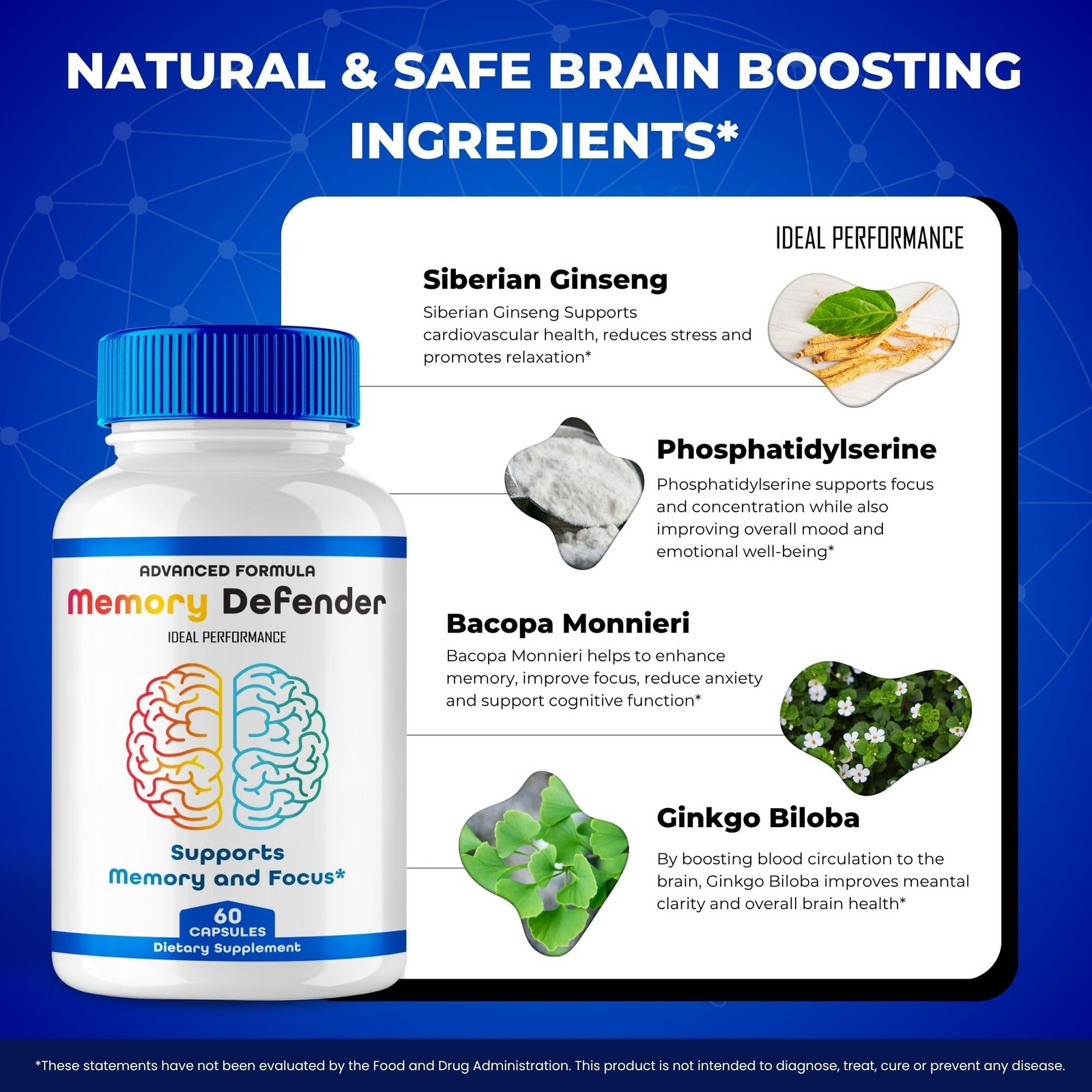 Memory Defender Brain Nervous System Supplement – 180 Capsules (3 Pack)