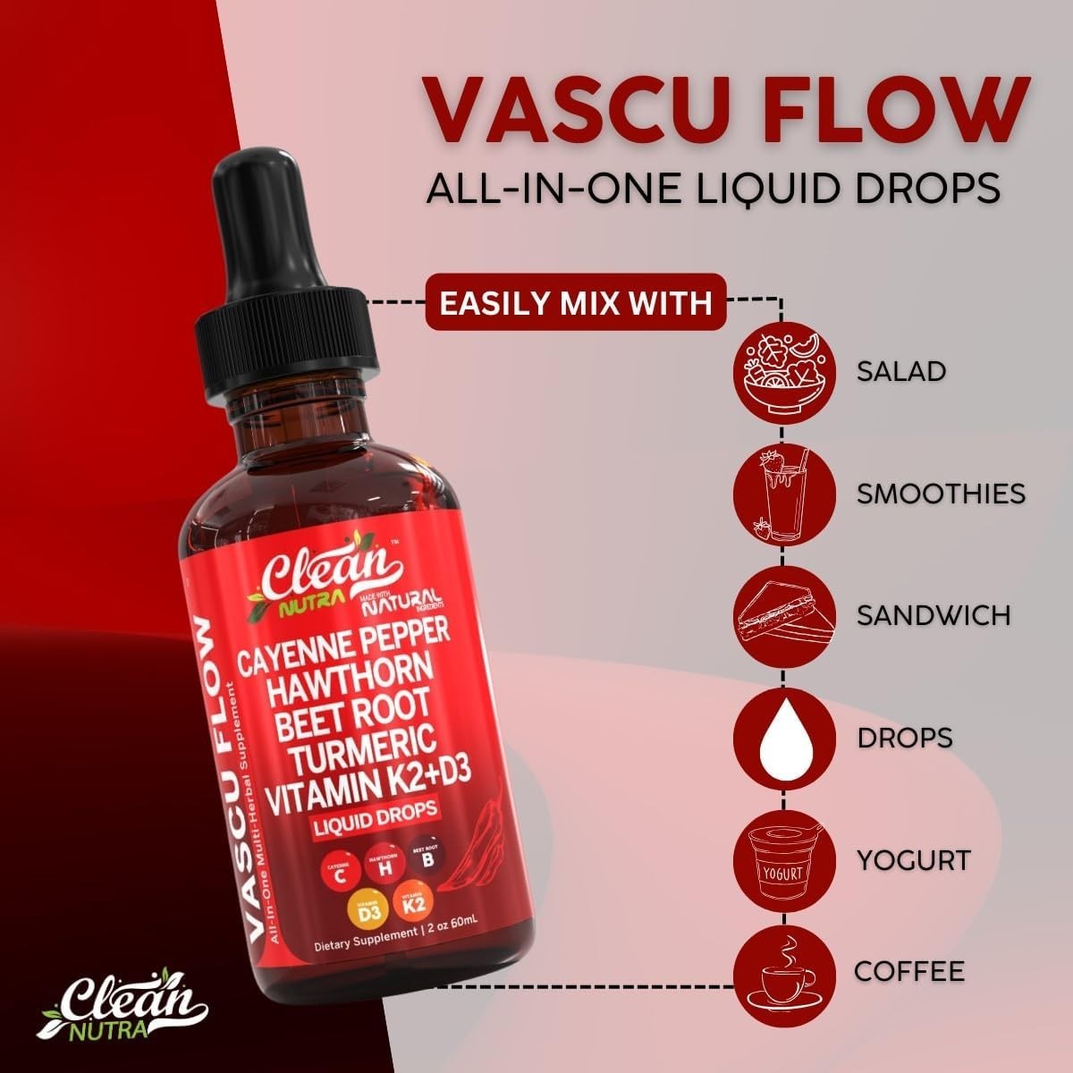 Cayenne Pepper Supplement Liquid Drops + Hawthorn Berry Vitamin D3 K2，Turmeric+