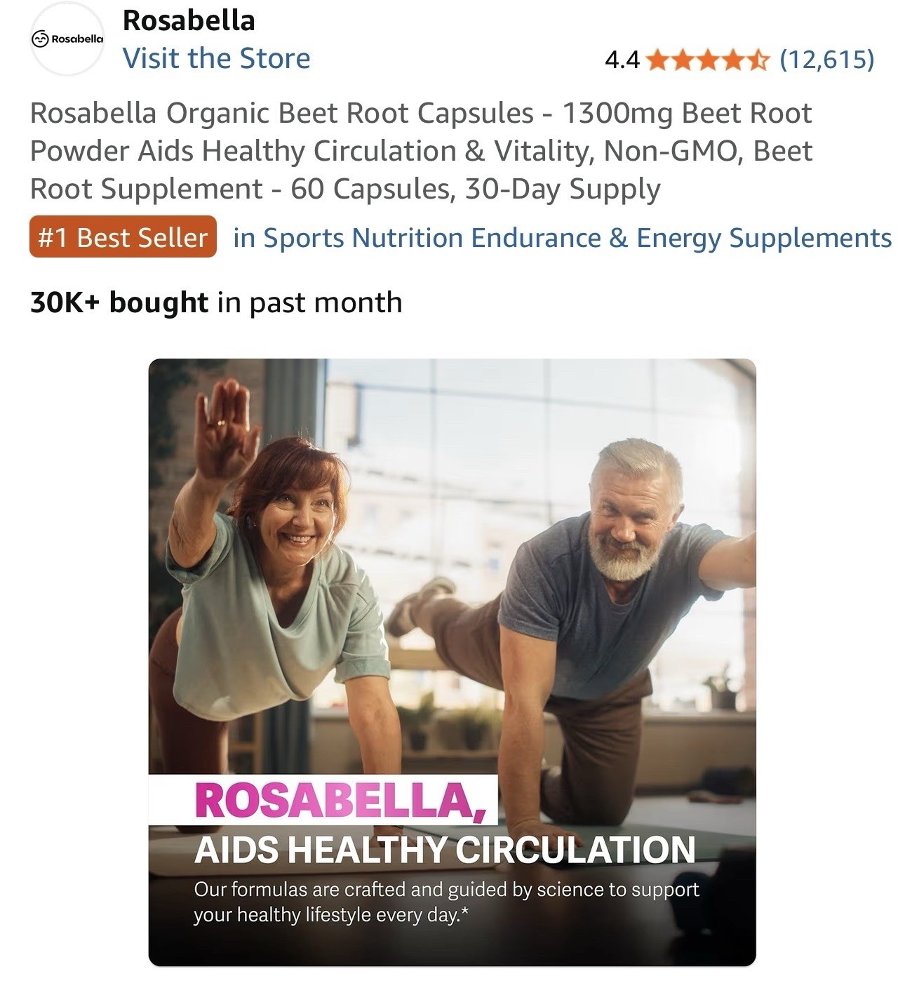 Rosabella Beetroot Dietary Supplement – 1300mg – 30 Day Supply – Exp 01/2028