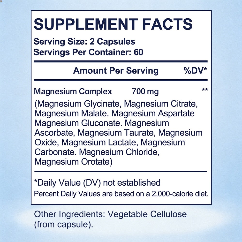 12in1 Multi Magnesium Complex 700mg,For Memory & Stress Relaxation Caps 30~120CT