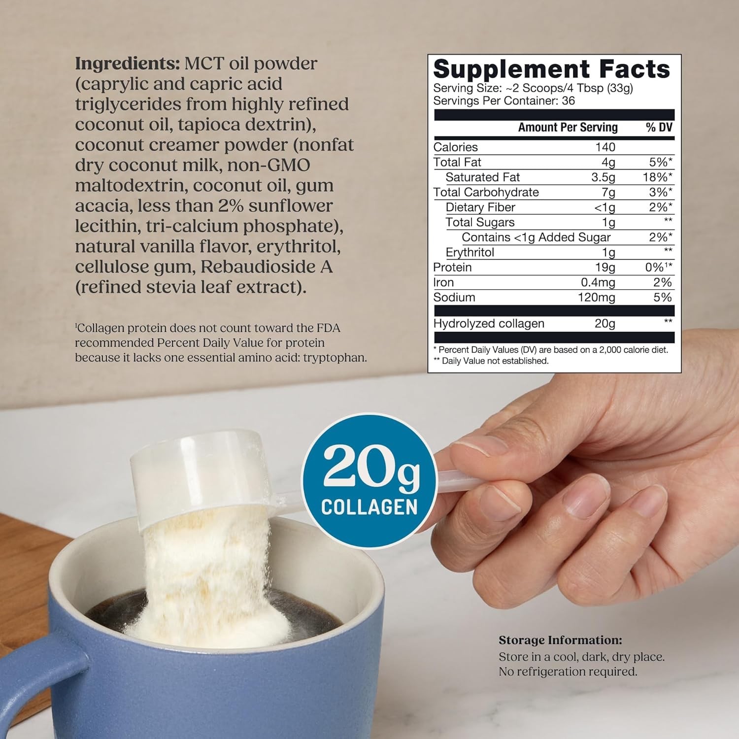Bulletproof Vanilla Collagen Protein Powder MCT Oil 19g Protein 42.3 Oz 1/12/28