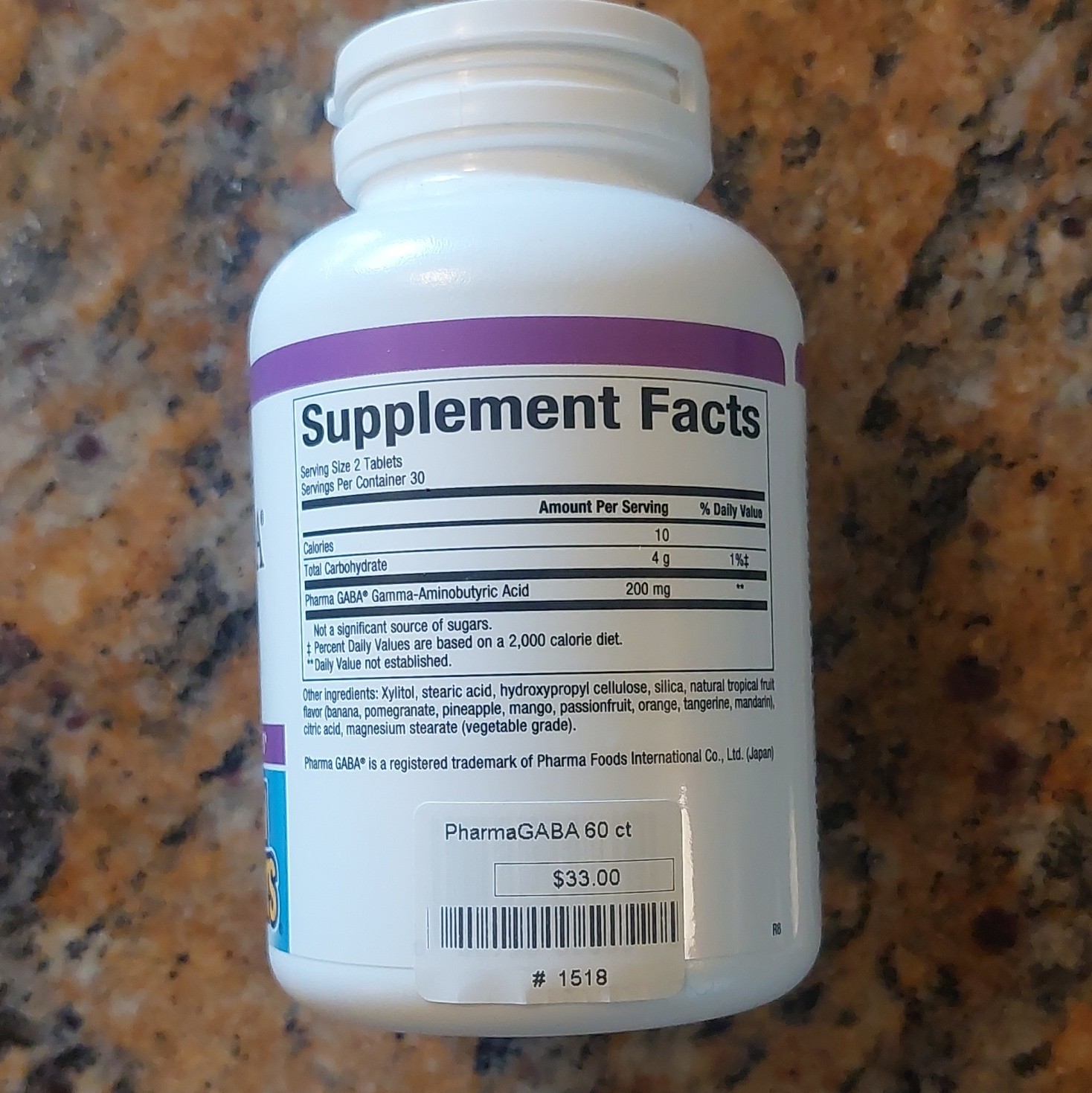 Natural Factors Stress-Relax Pharma GABA 100mg Non-GMO Vegan 40 Chewable Tablets