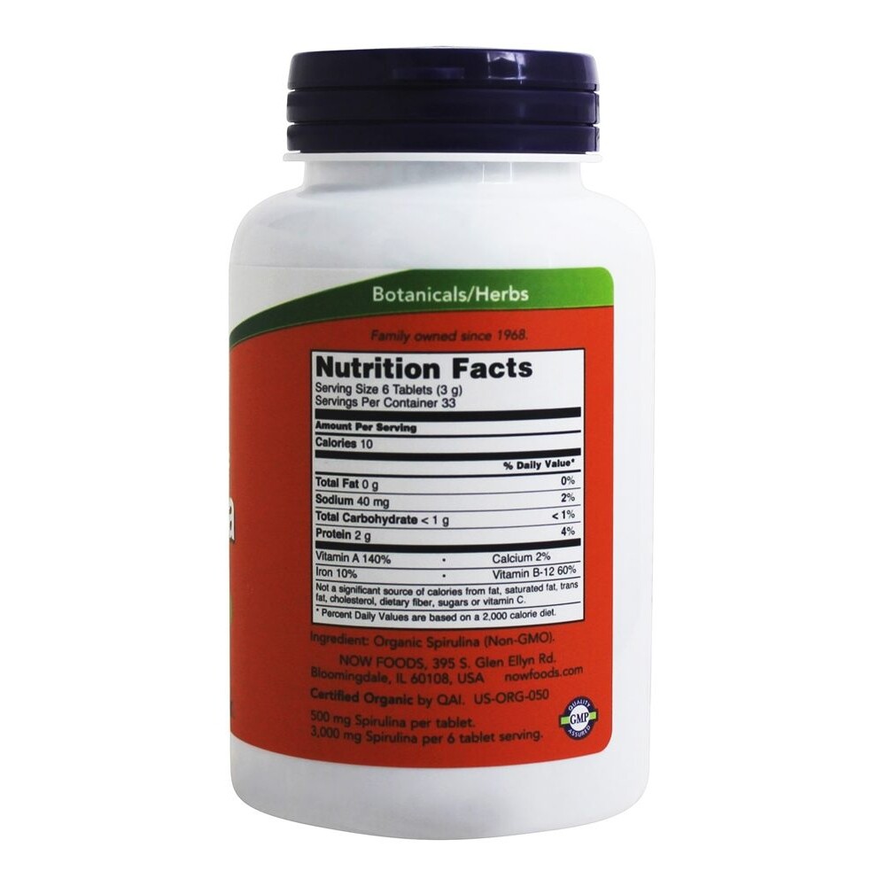 NOW Foods Spirulina 100% Natural 500 mg., 200 Tablets