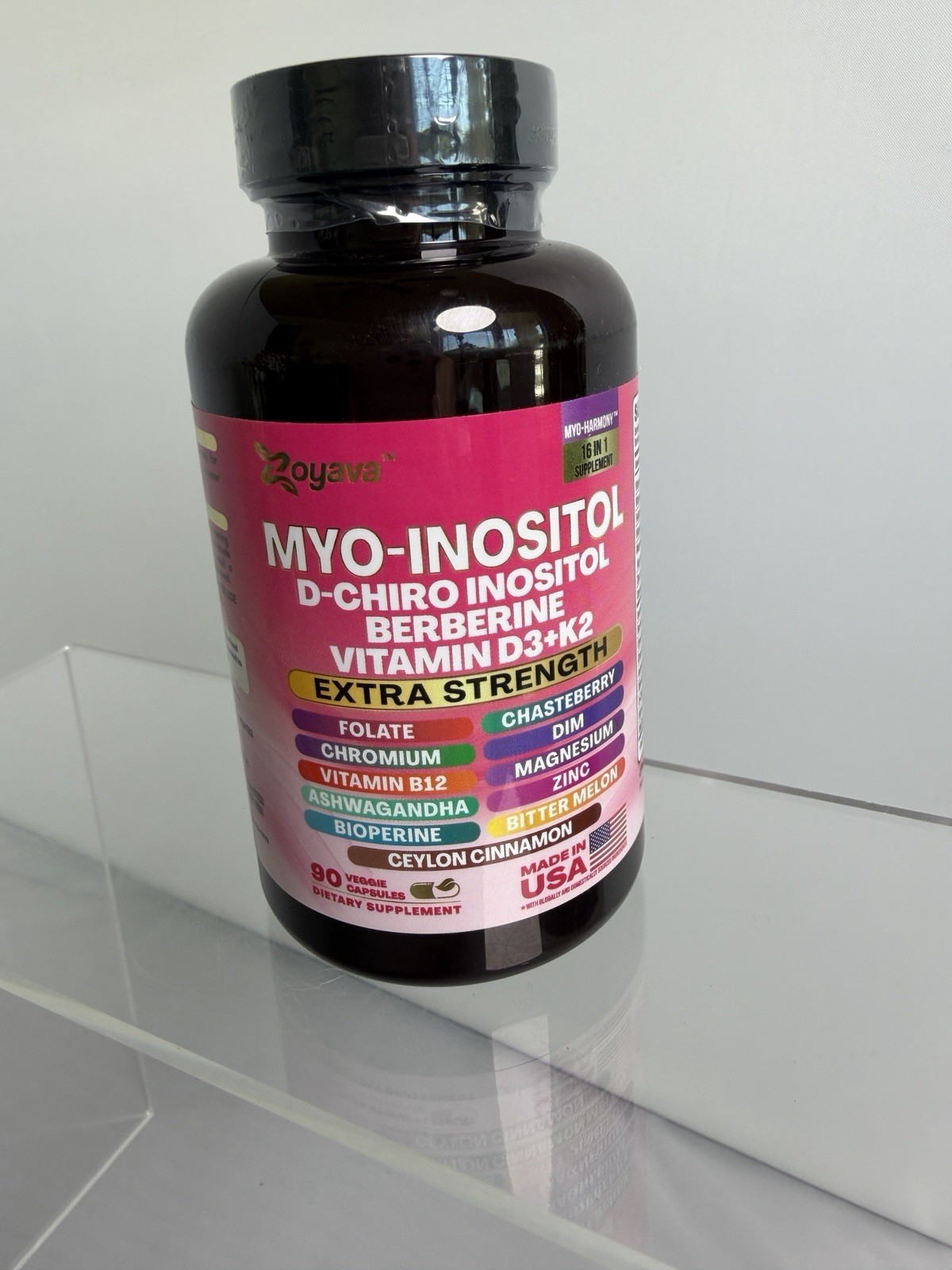 Zoyava Myo-Inositol D-Chiro Inositol Berberine Vitamin D3 K2 90 Capsules