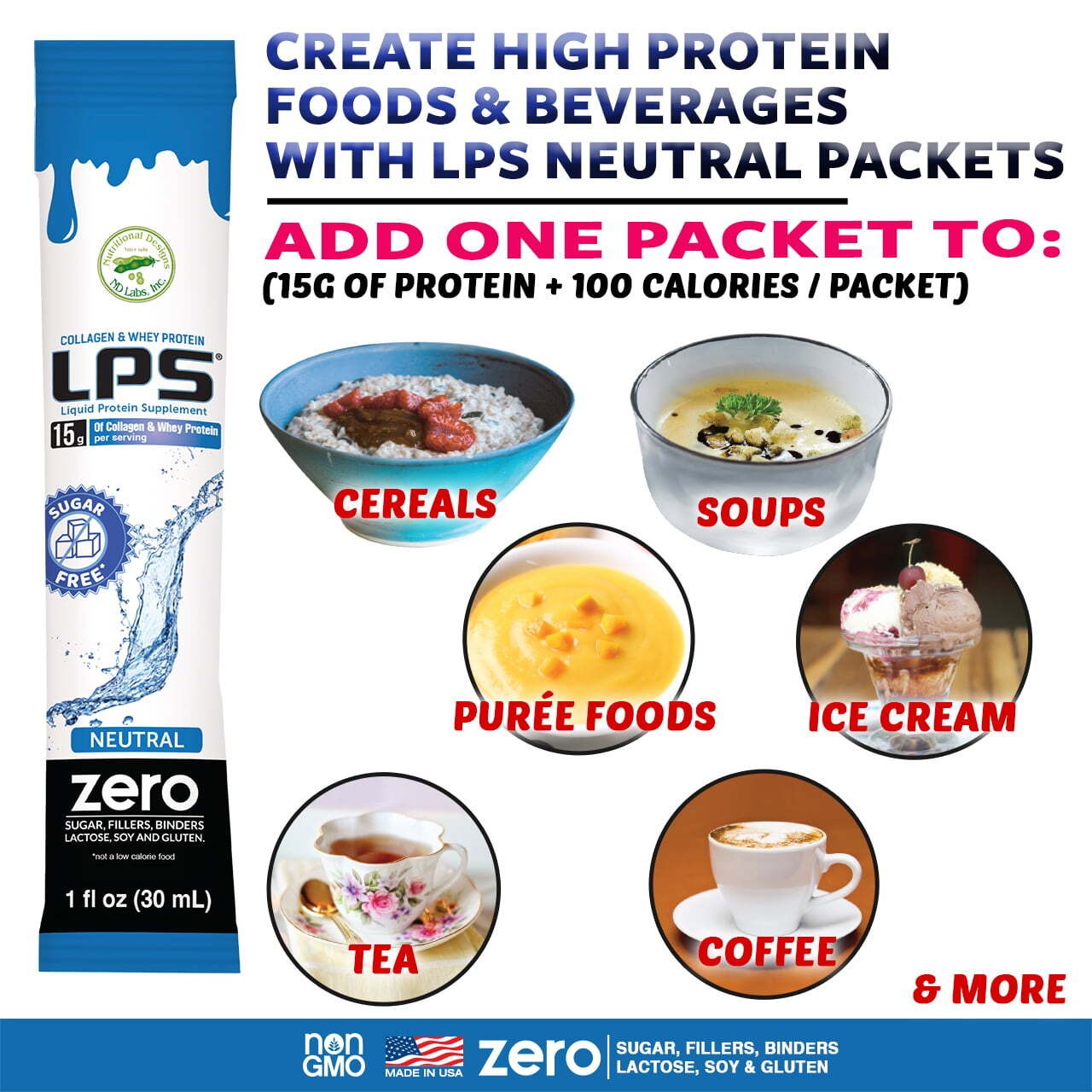 LPS Liquid Protein Supplement Collagen & Whey 15 Grams Neutral 1 Oz. 25 Packets
