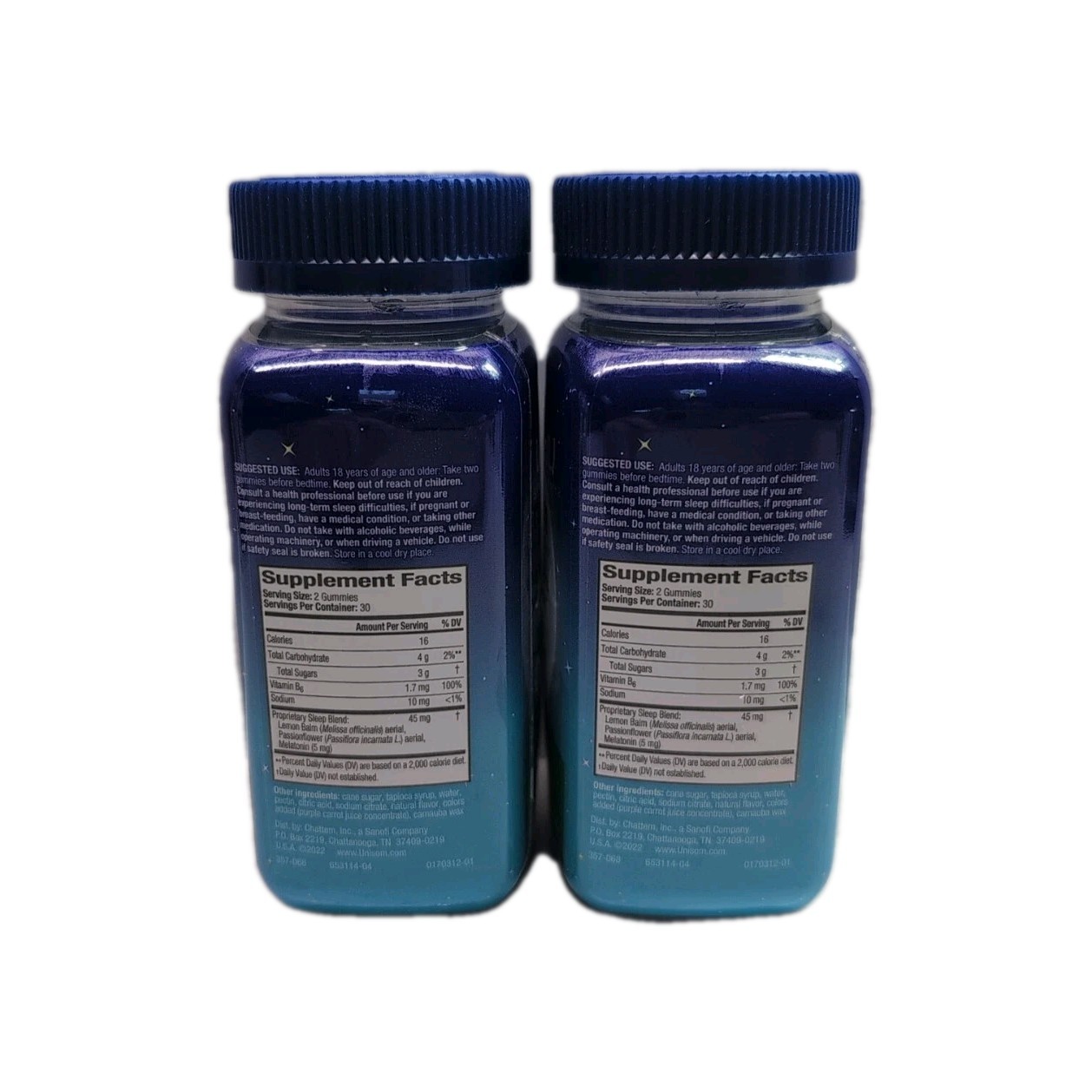 (2) Unisom Simple Slumbers Gummies Melatonin 5 mg 60 Ct Midnight Raspberry 2/26