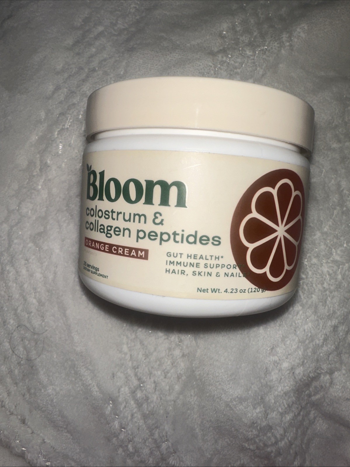 Bloom Colostrum & Collagen Peptides Powder Orange Cream 4.23 oz Grass Fed Tested