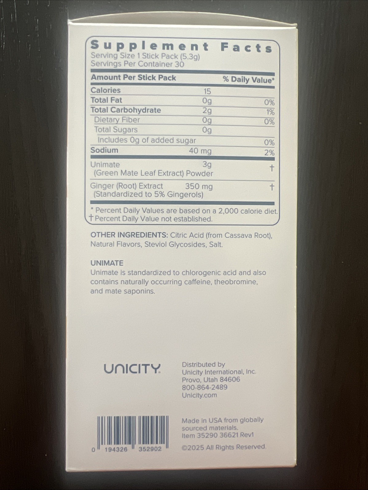 Unicity Unimate LEMON GINGER YERBA MATE 30 Packets/Servings Exp 11/2027 – New!