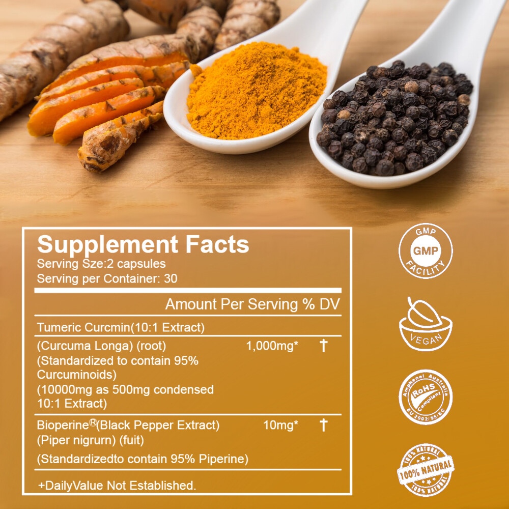 Organic Turmeric Curcumin 10000mg – 95% High Strength Capsules with Black Pepper