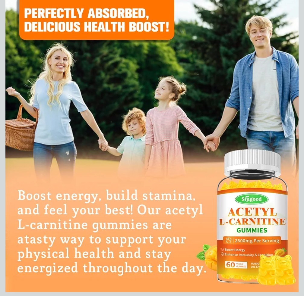 Suppgood Acetyl L Carnitine Gummies Dietary Supplement Mango 2500mg Vegan Sealed