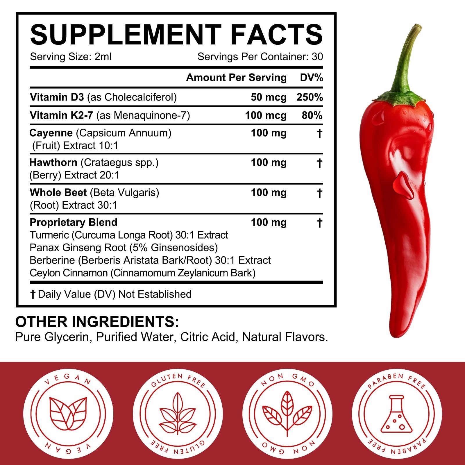 Cayenne Pepper Drops Liquid Supplement 2 Fl Oz Vegan-Friendly