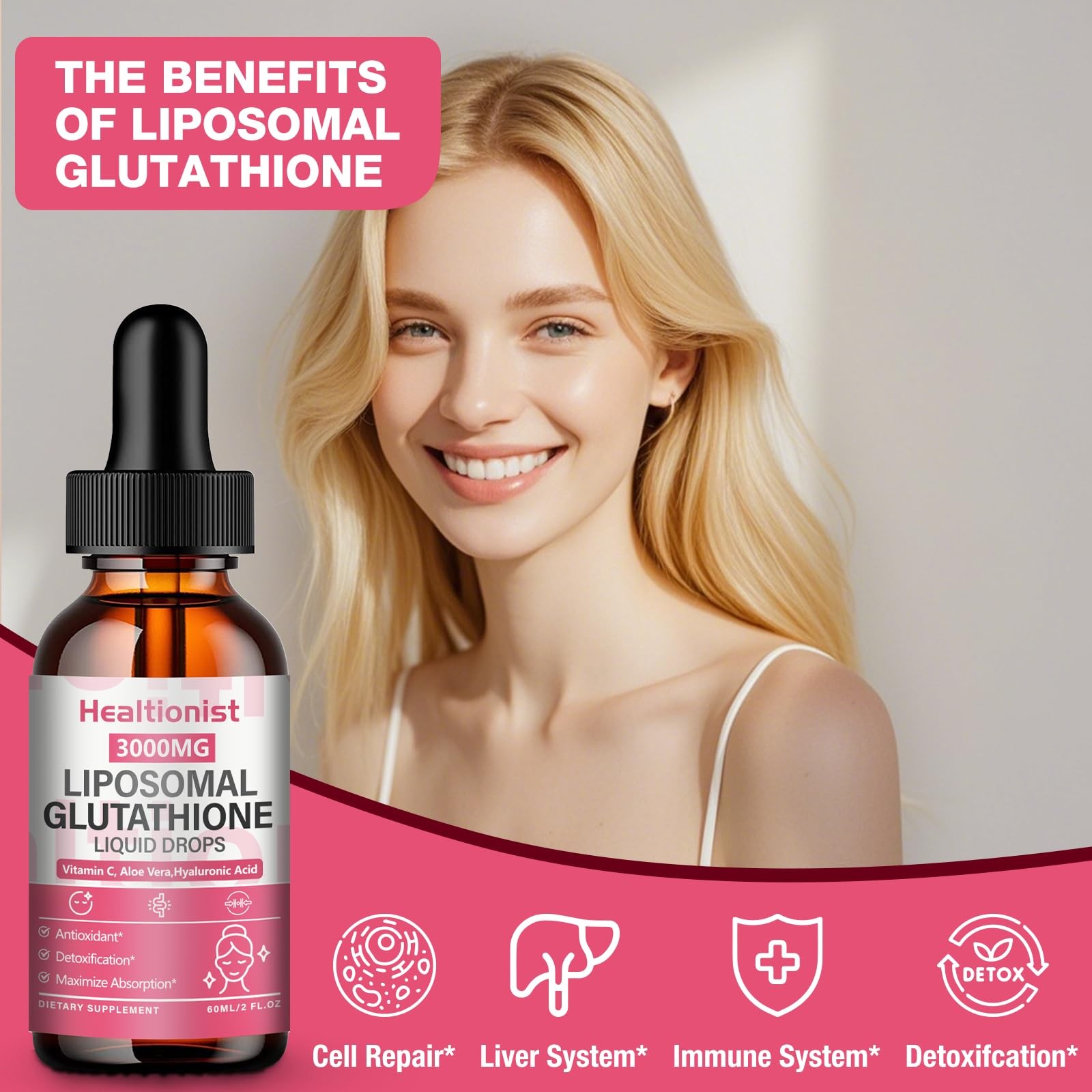 Healtionist 2 Pack 3000mg Liposomal Glutathione Liquid 2 Fl Oz (Pack of 2)