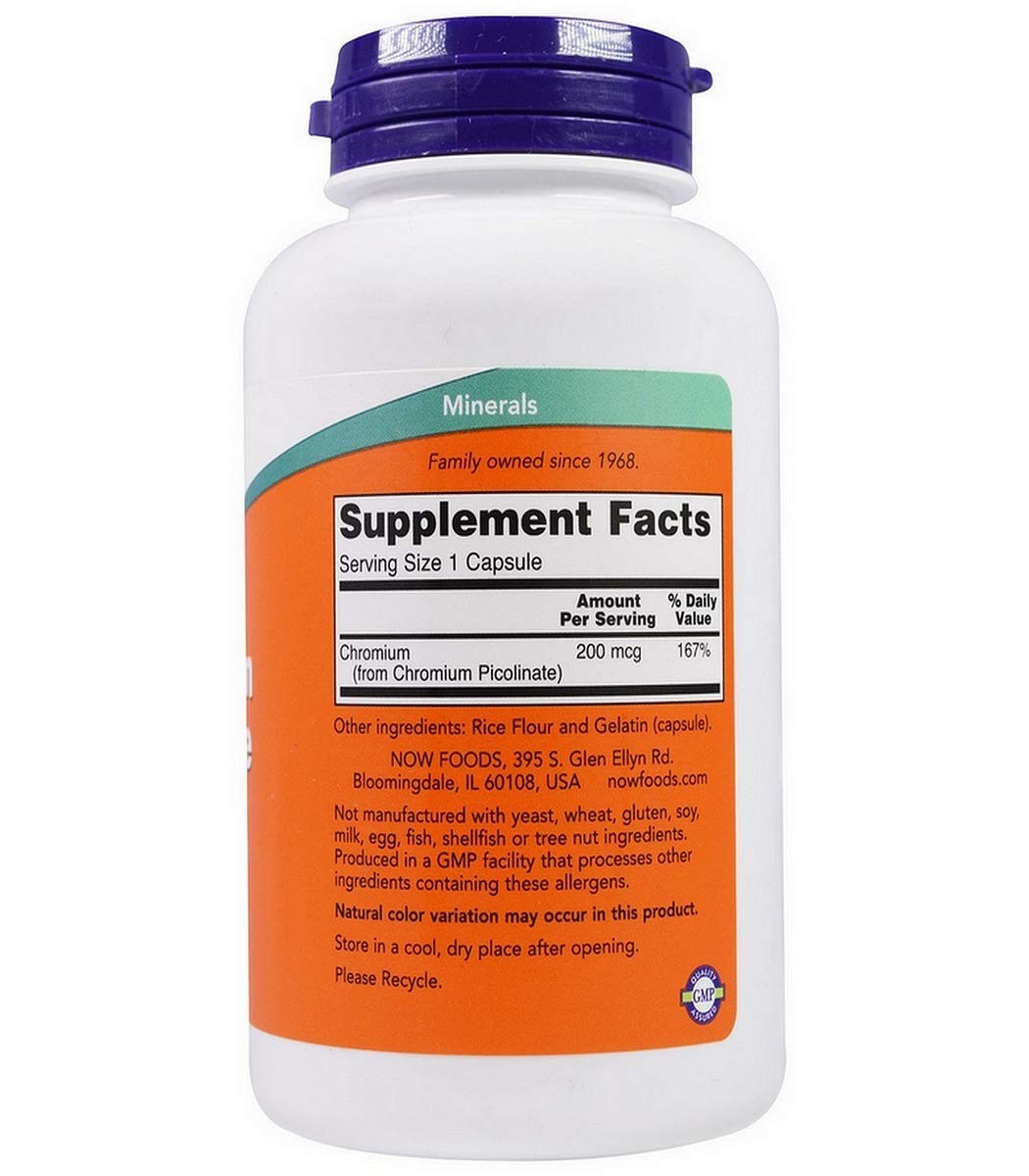 NOW Chromium Picolinate 200mcg, 100 Capsules (Pack of 2) 100 Count