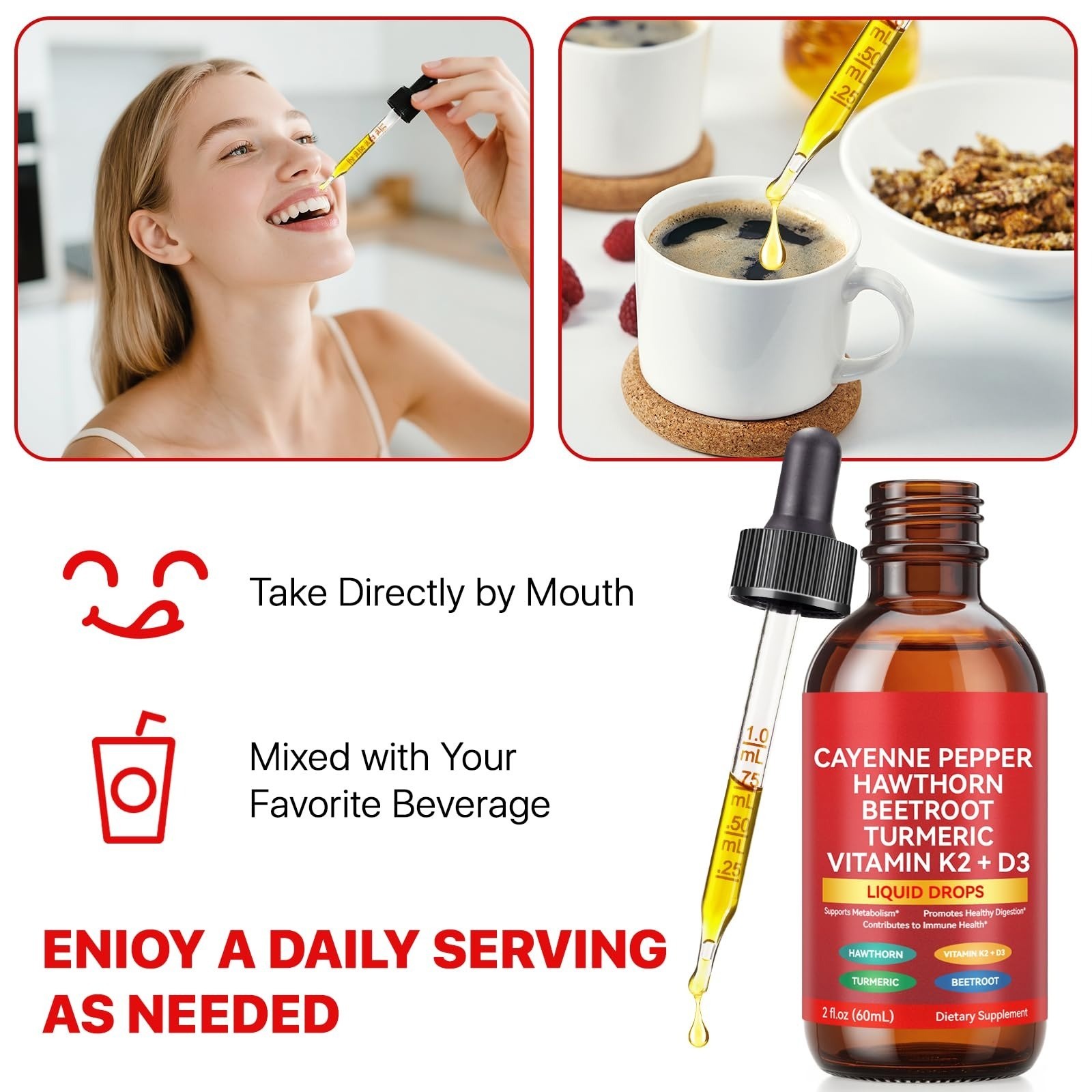 Cayenne Pepper Drops Liquid Supplement 2 Fl Oz Vegan-Friendly