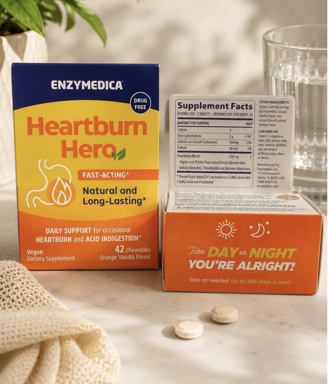 2 Pack Enzymedica Heartburn Hero 42 Chewables New Sealed