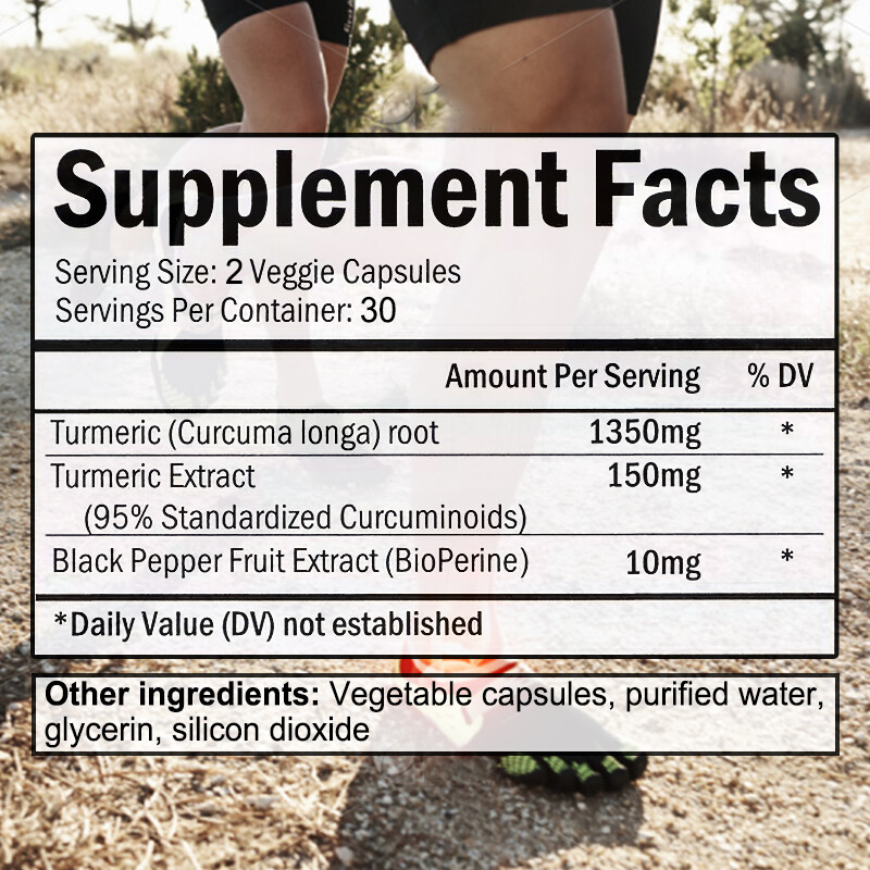 Curcumin Ginger + Black Pepper Joint Pain Maximum Strength 60 Capsules