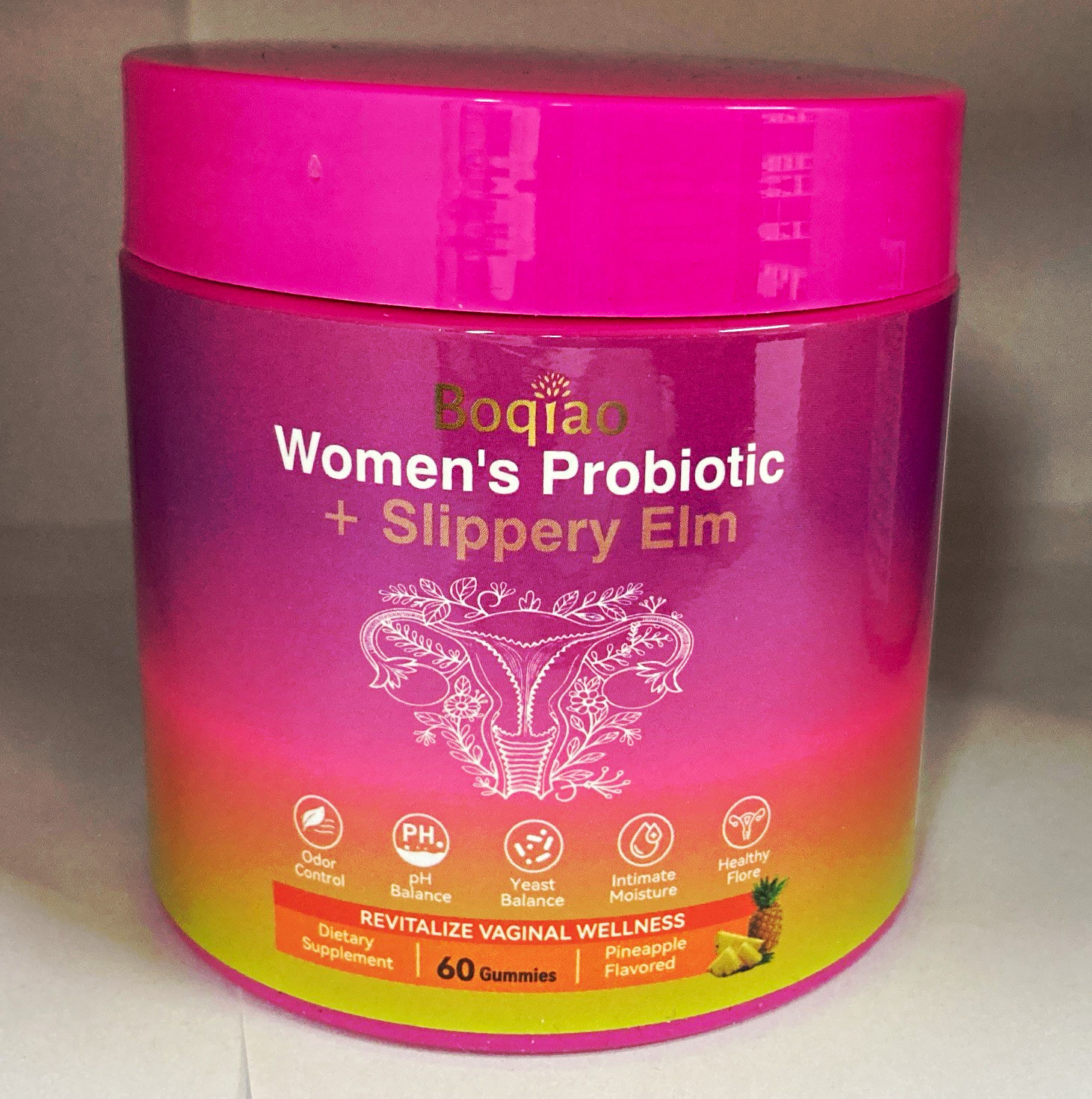 Boqiao Women’s Probiotic + Slippery Elm Pineapple Gummy Supplement 60 Ct
