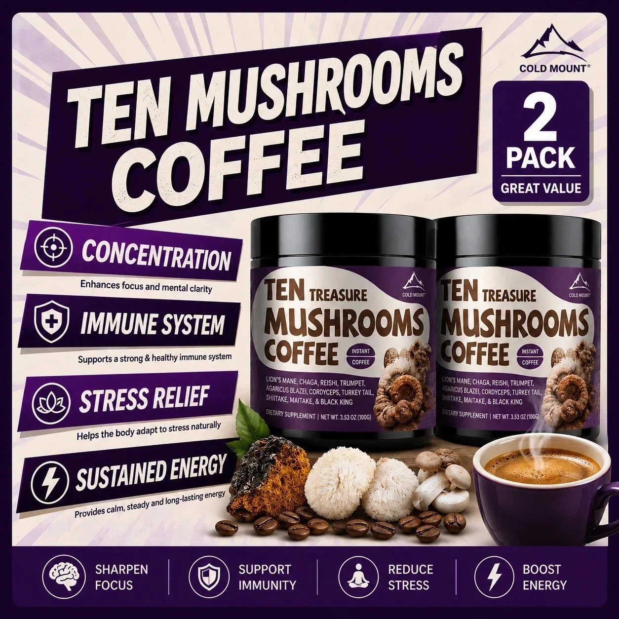 2 Pack Organic Mushroom Coffee 396g Each | Authentic USA | Free Shipping