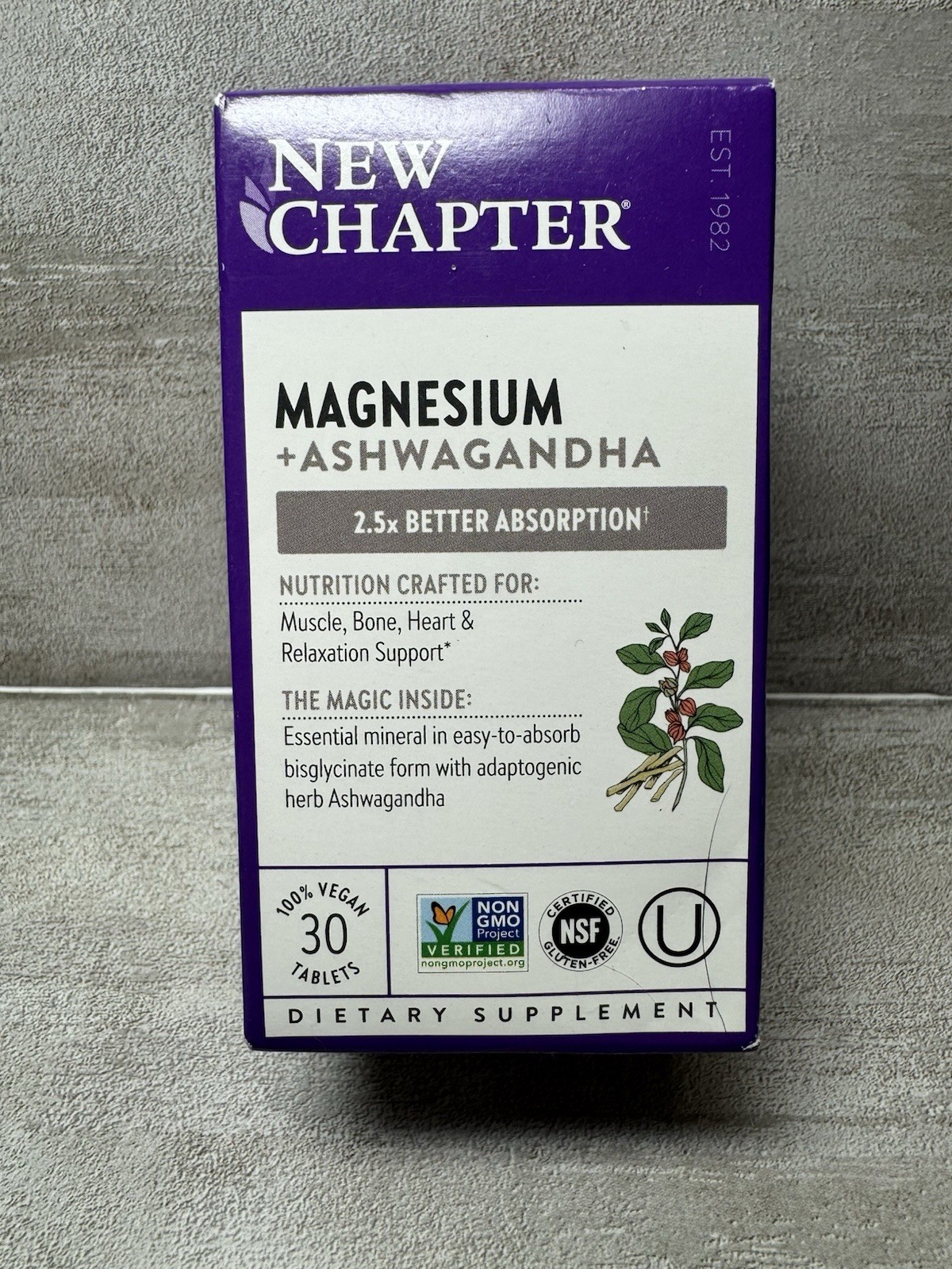 New Chapter Magnesium + Ashwagandha 30 Tablets Vegan NSF Certified Exp 01/27