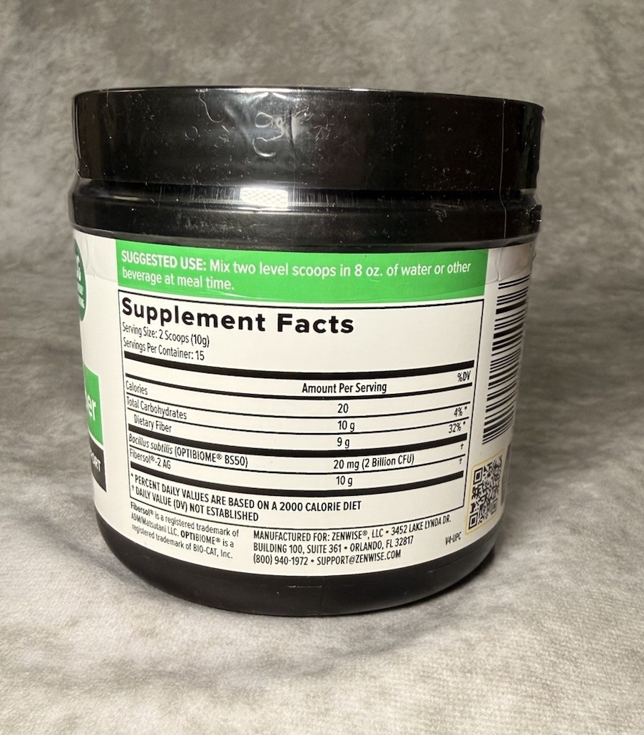 Zenwise Prebiotic Fiber + Probiotics OptiBiome B550 Powder Gut Support 5.29 oz