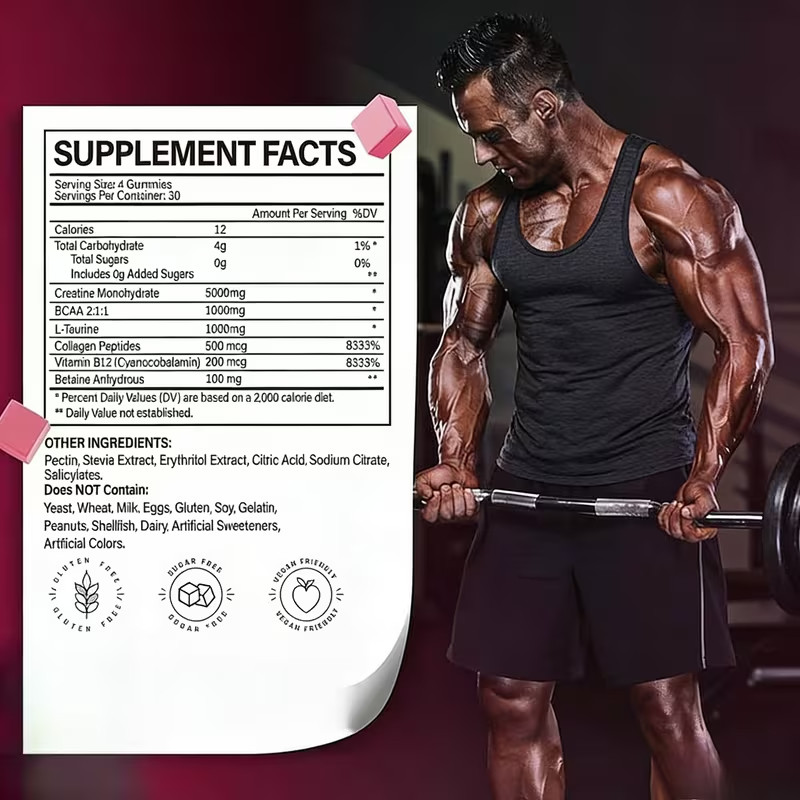 Watermelon Creatine Monohydrate Gummies No Additives Easy Mixing Muscle Support
