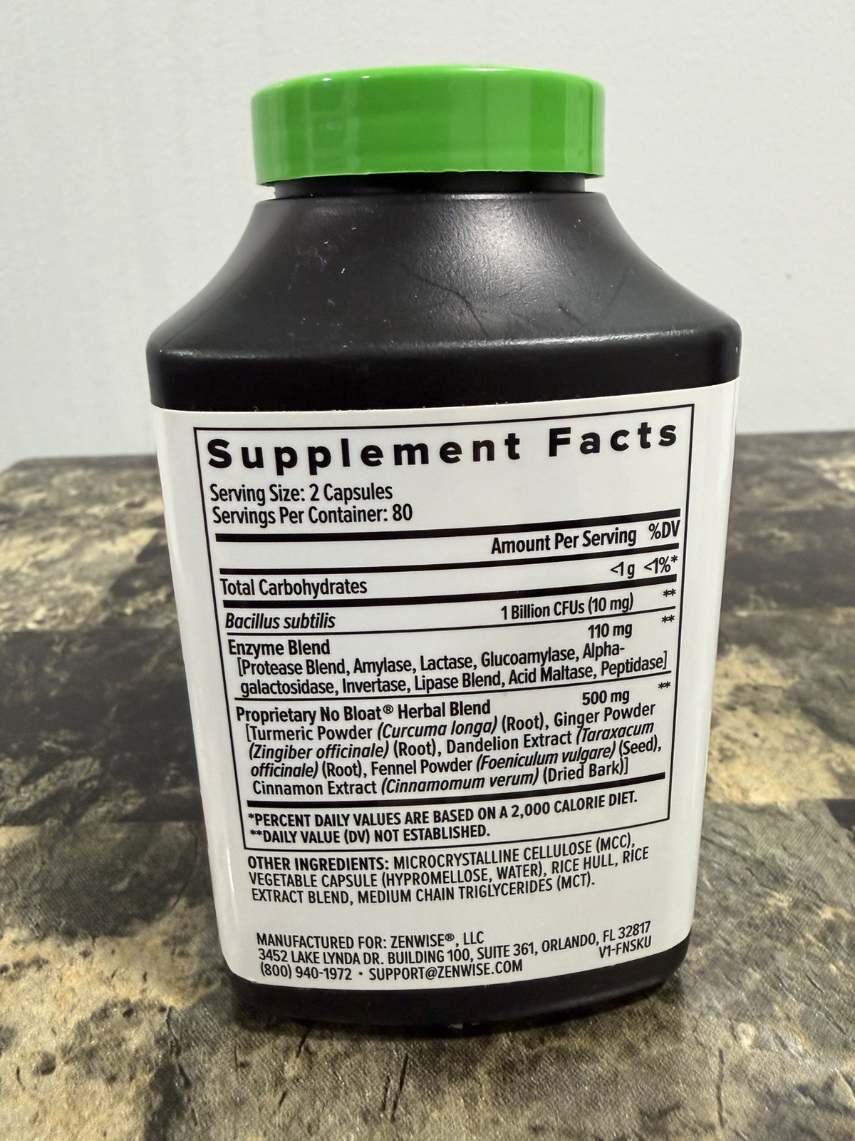 Zenwise No Bloat Gas & Bloating Relief Probiotic Bacillus Turmeric 160 Capsules