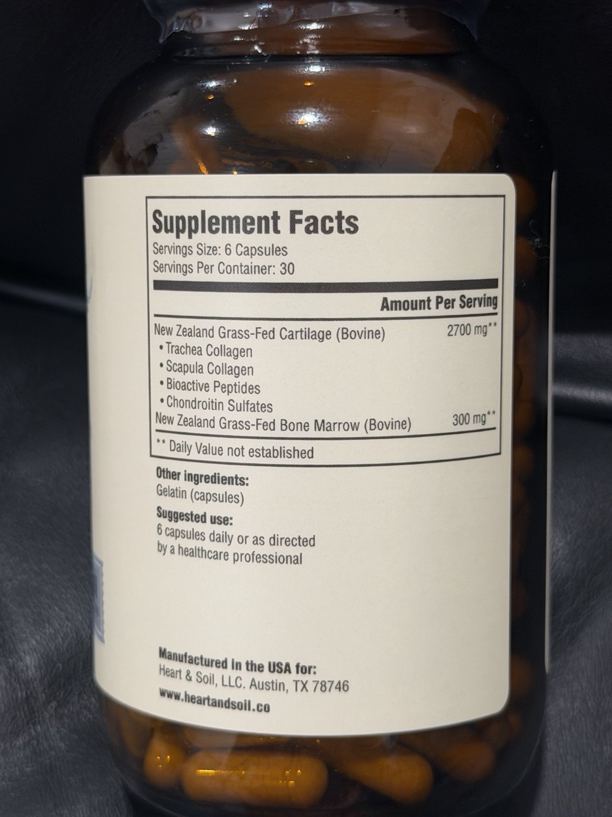 Heart & Soil Joint Strength 100% Grass-Fed Capsules 180ct Exp 12/2028