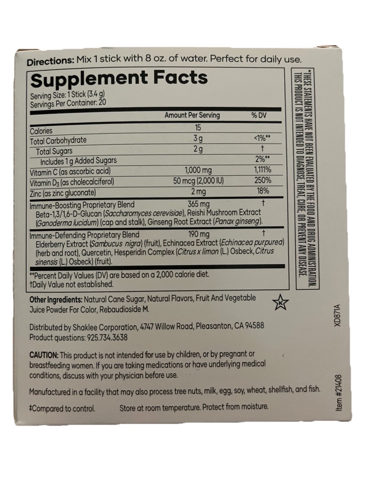 Shaklee Triple Defense Boost Natural Berry Powder Drink Mix 20 Sticks Exp 10/26