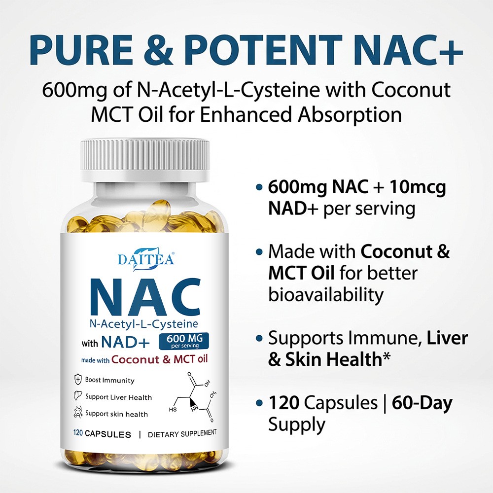 NAC 600mg with MCT Oil-Enhanced Absorption Liver,Immune&Skin Health 30~120Caps