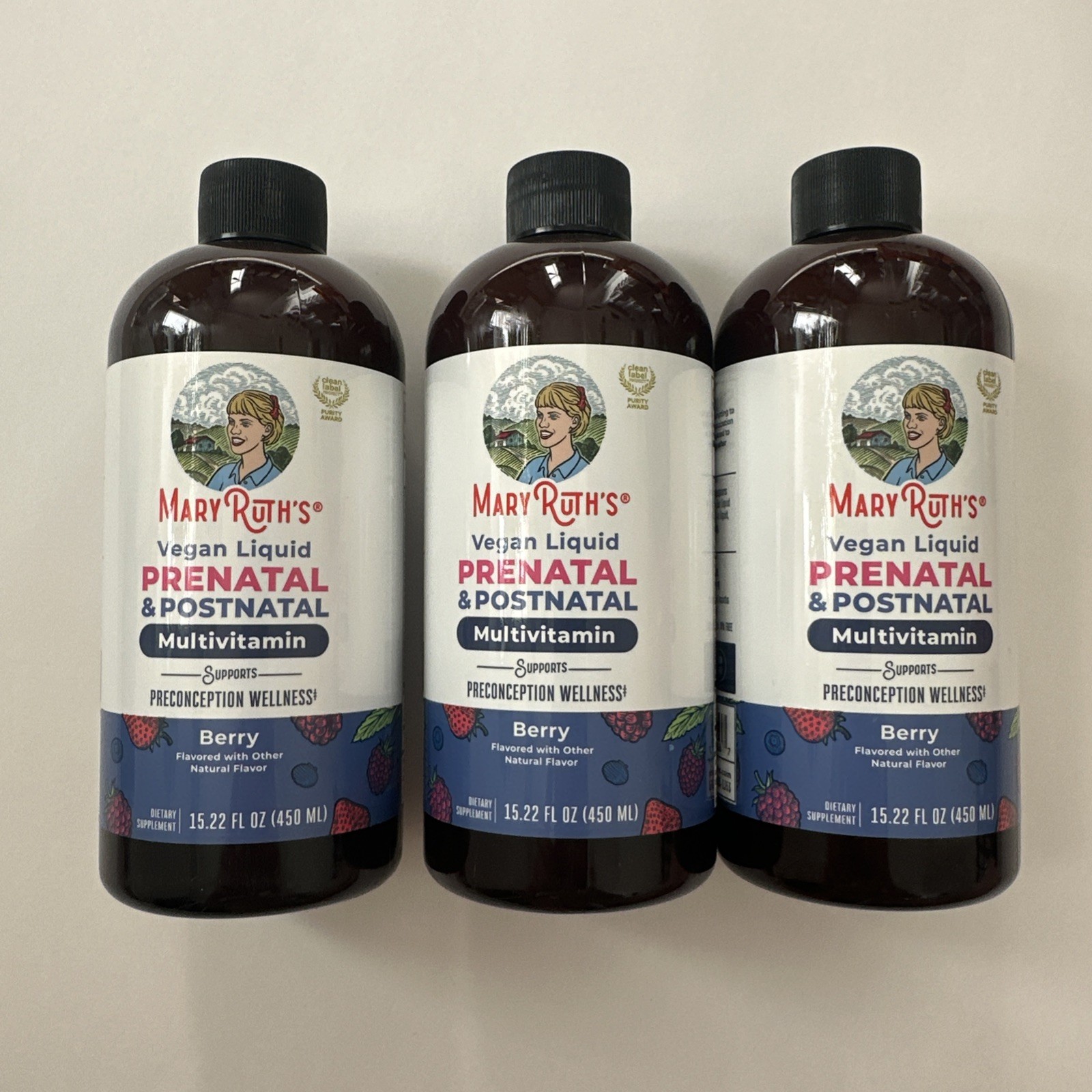 (3) MaryRuth’s Vegan Liquid Prenatal Postnatal Multivitamin Berry 32 fl oz 08/27
