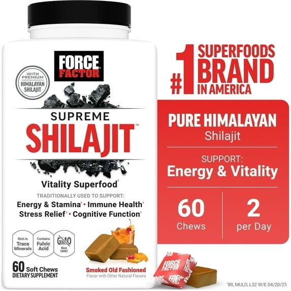 FORCE FACTOR Supreme Shilajit 60 Soft Chews Smoked Old Fashioned Exp 12/2026