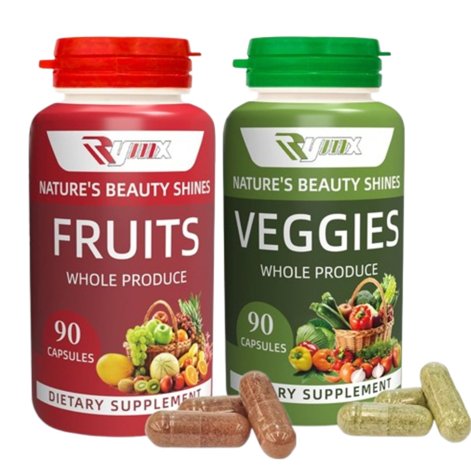 RYMX Fruit & Veggie Energy Boost Supplement – 2 Pack | 90 Fruit & 90 Veggie Caps