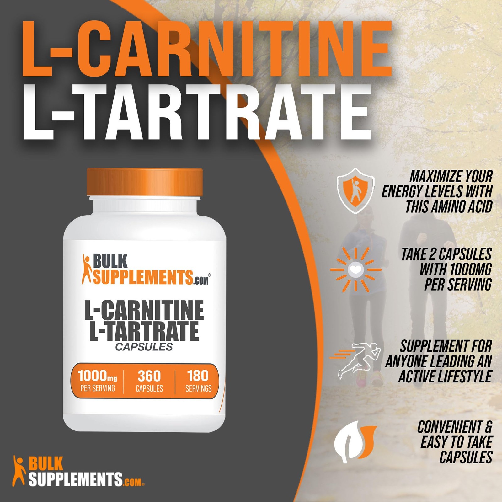 BulkSupplements.com L-Carnitine L-Tartrate Capsules – 360 Count (Pack of 1)