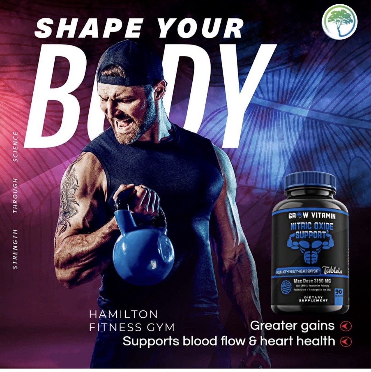 Grow Vitamin GF-9, 90 Tablets Human growth hormone, Testosterone booster,
