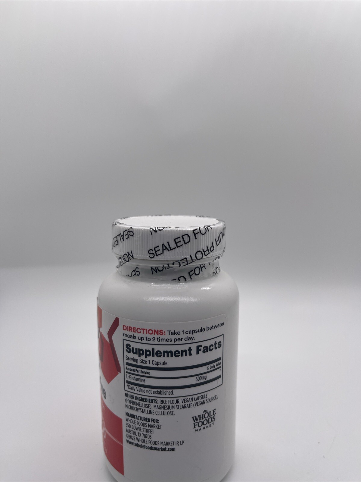 365 Whole Foods Market, L-Glutamine 500mg Free-Form 100 vegan capsules 04/26